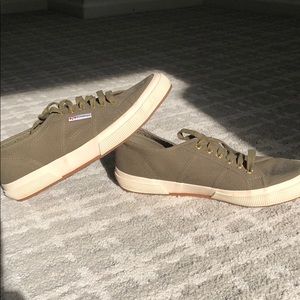 Army green with gold Superga sneakers